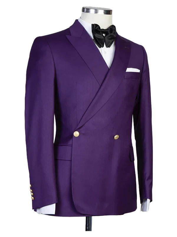 Peak Lapel Purple 2 Piece Double Breasted Suit