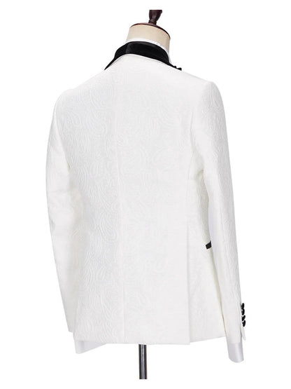 White Shawl Lapel Jacquard Chic Wedding Men Suit