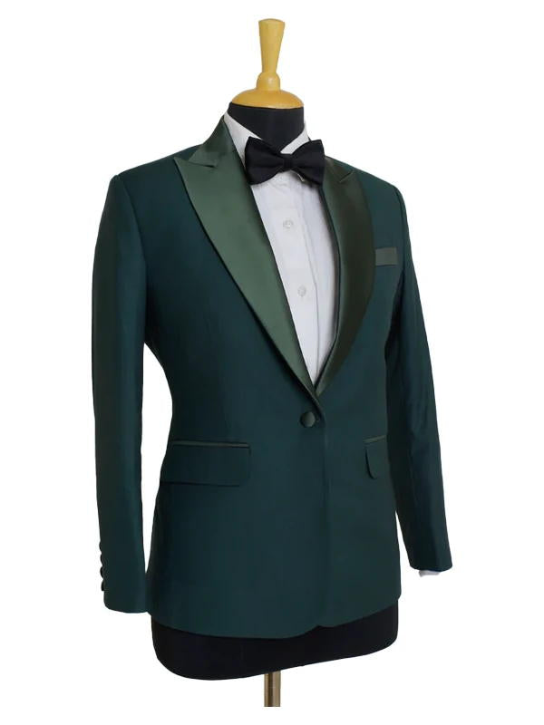 Green Single Breasted Satin Peak Lapel Prom Suit