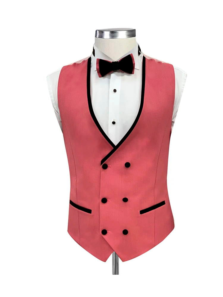 Pink with Black Satin Peak Lapel 3 Piece Tuxedo Suit