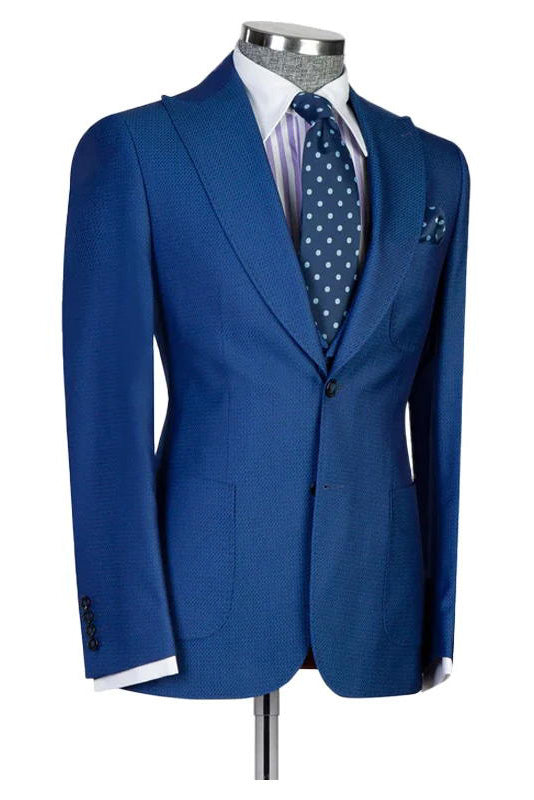 Blue Peaked Lapel 3 Pieces Men Suit