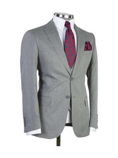 Gray 3 Piece Classic Peak Lapel Suit