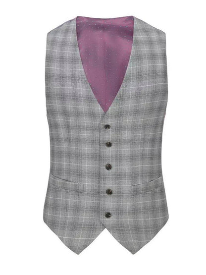 Grey 3 Piece Slim Fit Elegant Plaid Suit