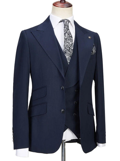Dark Blue Pinstripe Slim Fit 3 Piece Suit