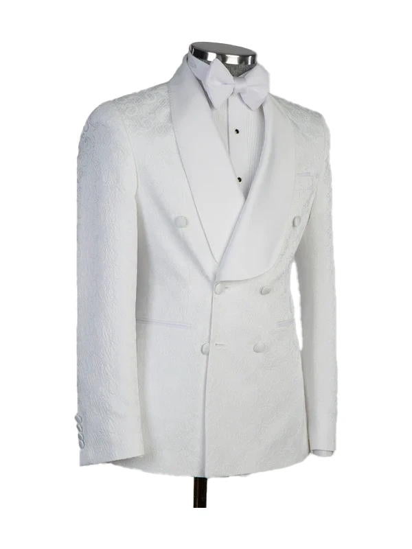 White Double Breasted Peak Lapel Suit