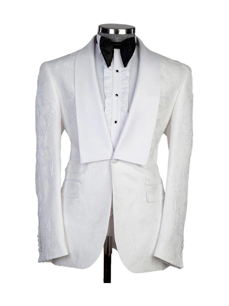 White 3 Piece Romantic Shawl Lapel Slim Fit Suits