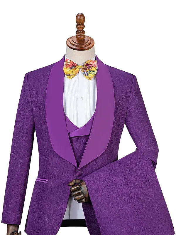 Violet 3 Pieces Classy Jacquare Prom Suit