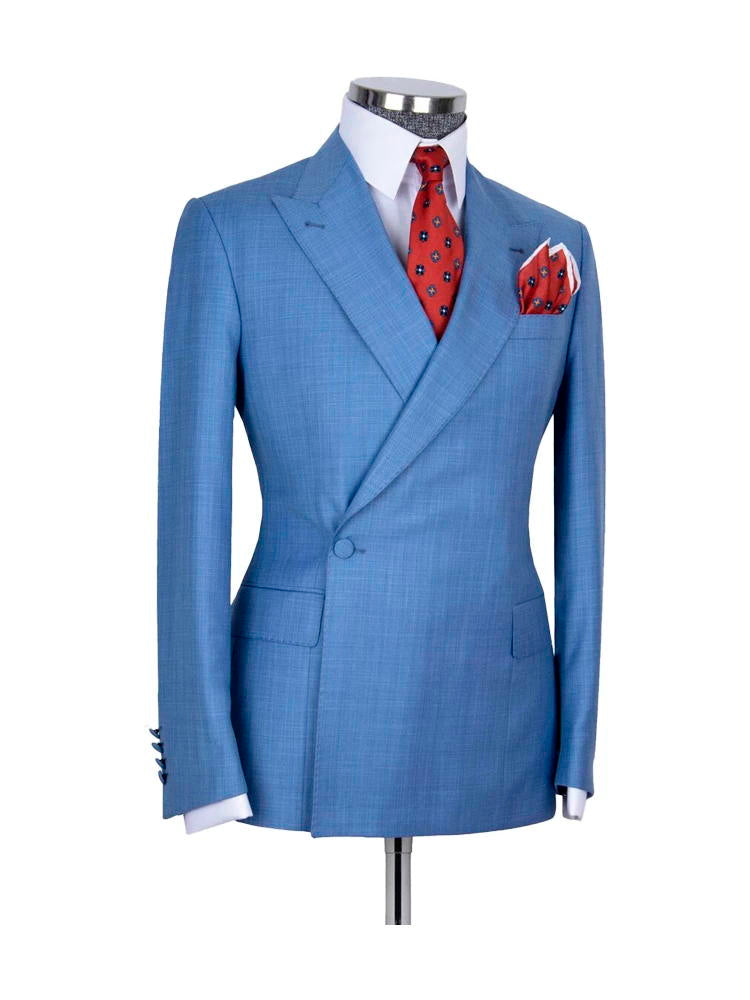 Blue 2 Piece Classic Peak Lapel Side Button Suit