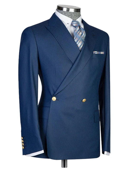 Blue Striped 2 Piece Double Breasted Men Suits