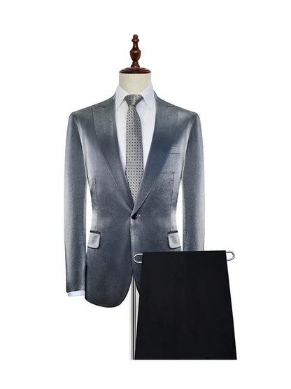 Silver Sequins Peak Lapel Men's Suits