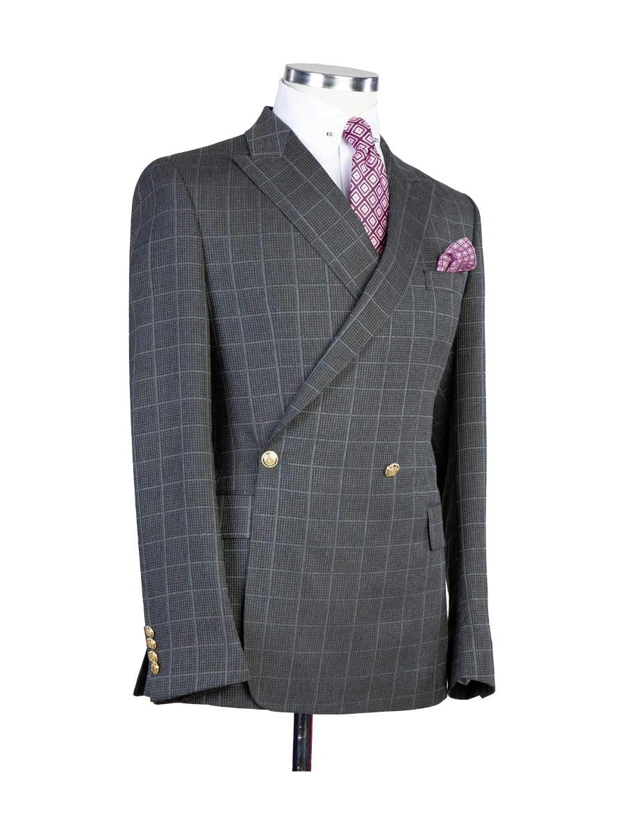 Gray 2 Piece Double Breasted Men Peak Lapel Luxery Suit