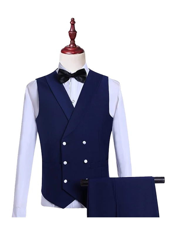 Navy Blue 3 Piece White Lapel Tuxedo