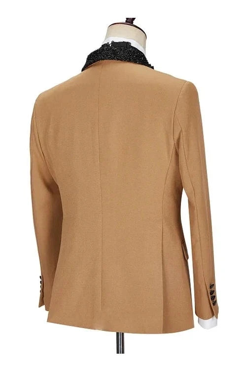 Khaki Sparkling  2 Piece Shawl Lapel One Button Suit