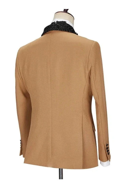 Khaki Sparkling  2 Piece Shawl Lapel One Button Suit
