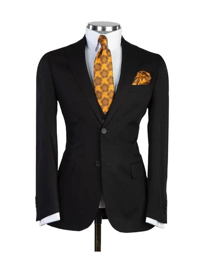 Black Classic Peak Lapel 3 Piece Suit