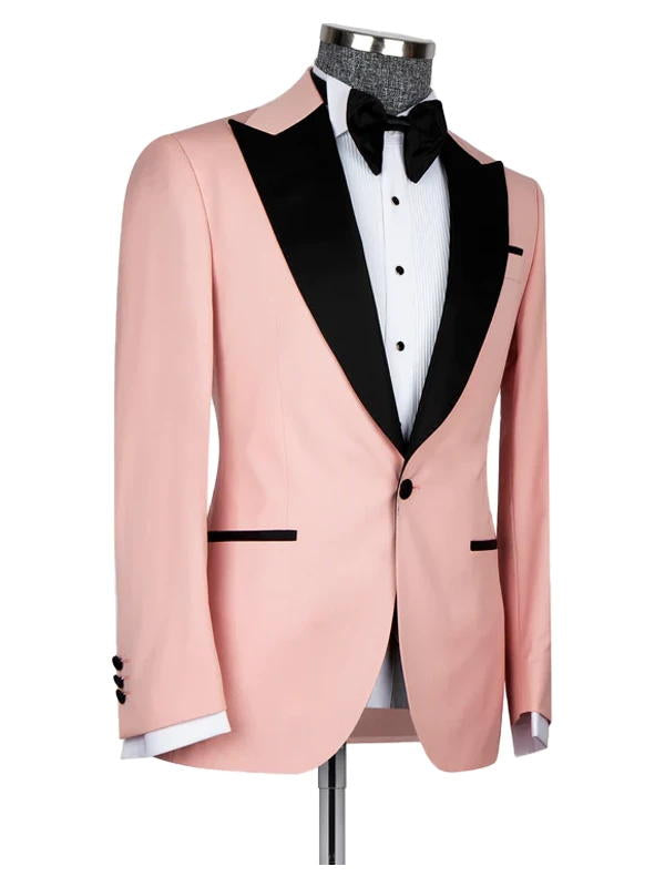 Pink 3 Pieces Bespoke Prom Men Suits with Black Lapel