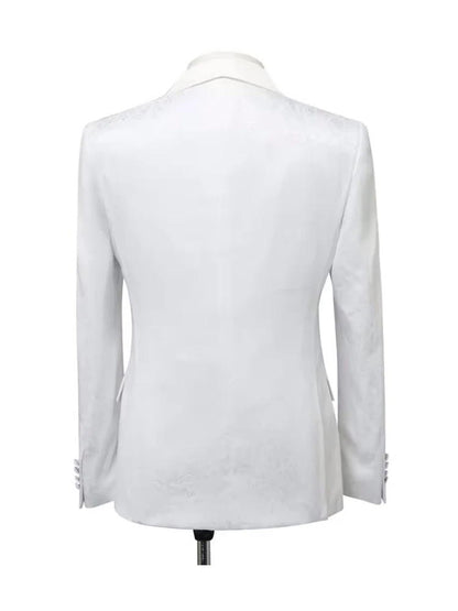 White Slim Fit Jacquard Shawl Lapel Wedding 3 Piece Suit