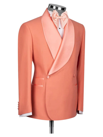 Coral Shawl Lapel Double Breasted Wedding Suits