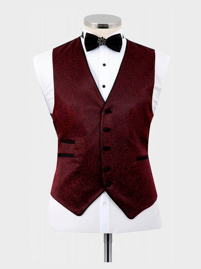 Men's Burgundy 3 Piece Shawl Lapel Wedding Suit