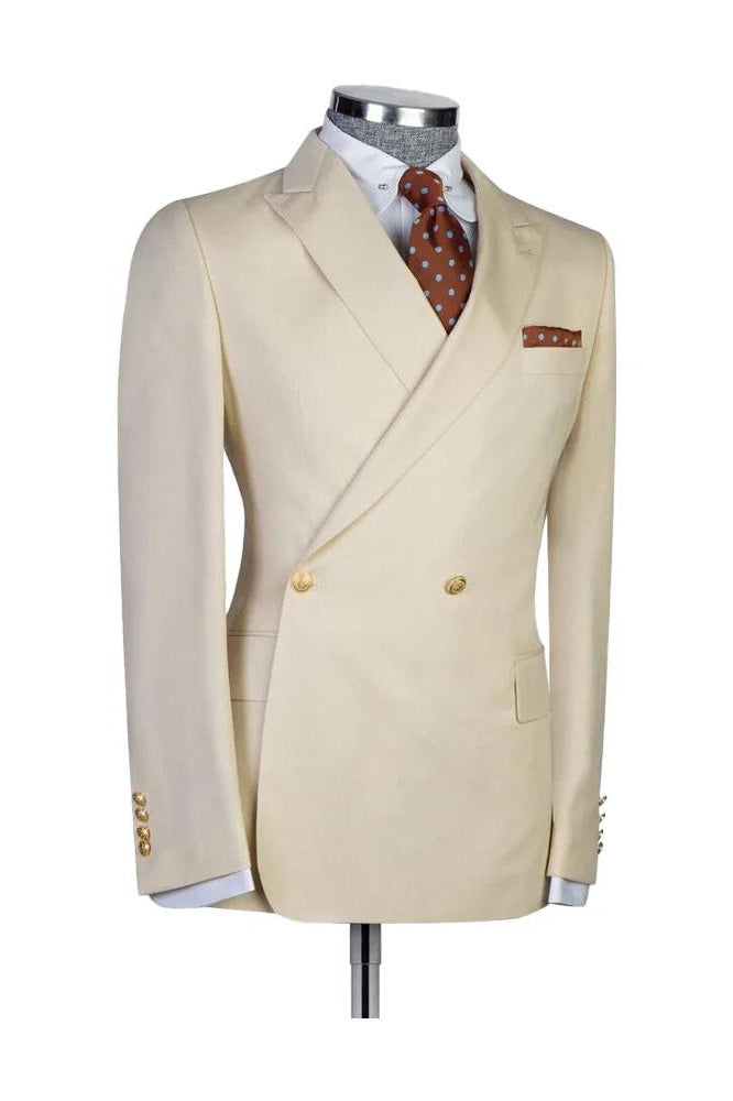 Champagne 2 Piece Double Breasted Peak Lapel Suit