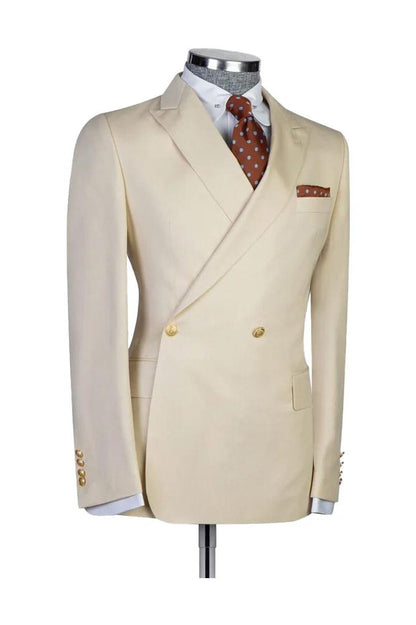 Champagne 2 Piece Double Breasted Peak Lapel Suit