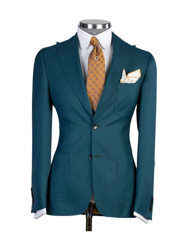 Green 3 Piece Peak Lapel Single Breasted Suit