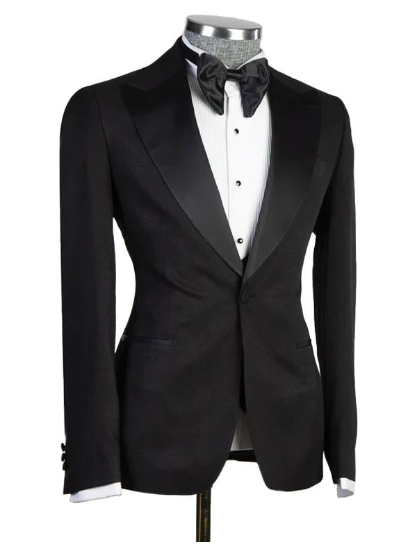 Gentle Black Peaked Lapel 3 Pieces Men Suits