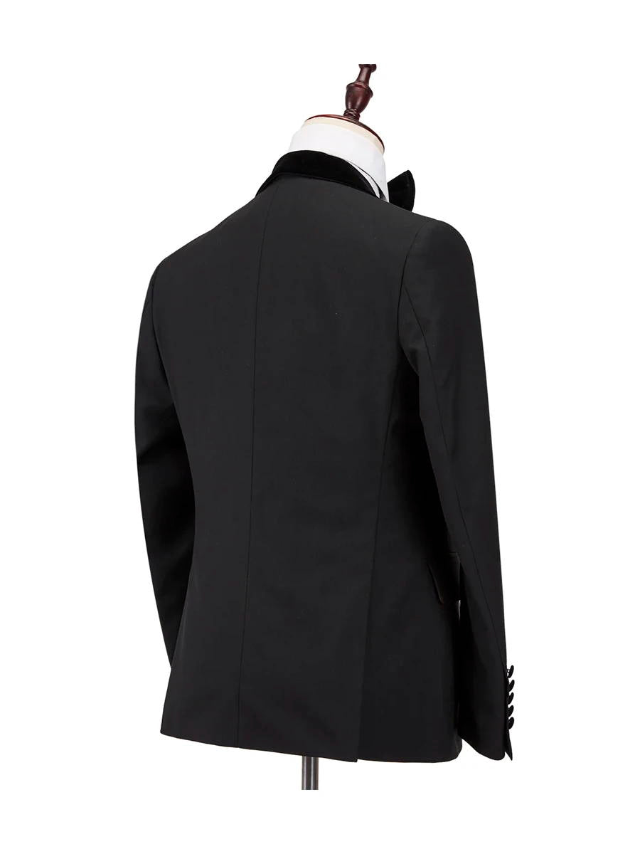 Black 3 Piece Velvet Shawl Lapel Black One Button Suits