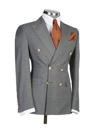 Grey Peak Lapel Double Breasted Gold Button Suit