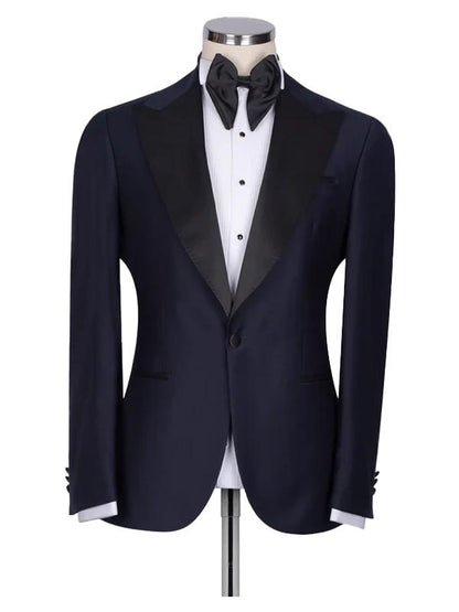 Classic Dark Blue with Black Lapel 3 Pieces Slim Fit Prom Men Suits