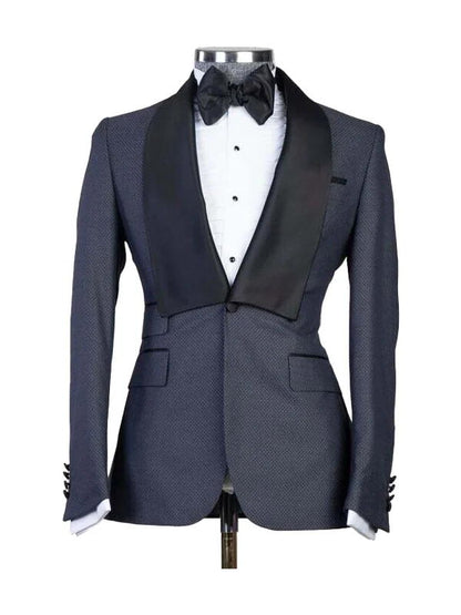 Dark Blue 3 Piece Romantic Shawl Lapel Slim Fit Suits