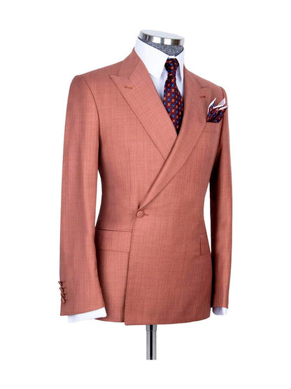 Brown 2 Piece Classic Peak Lapel Side Button Suit