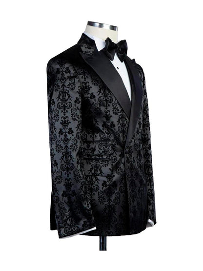 Black 2 Piece Floral Jacquard Peak Lapel Dinner Tuxedo