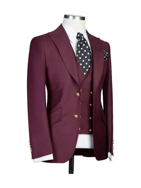 Burgundy Peak Lapel Men's 3 Piece Suit