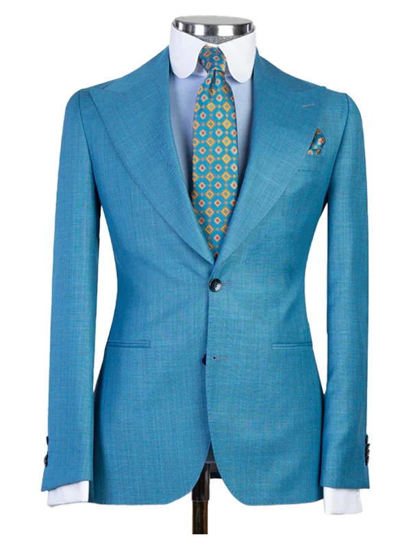 Blue 3 Pieces Suit Peak Lapel Single Breasted Suits