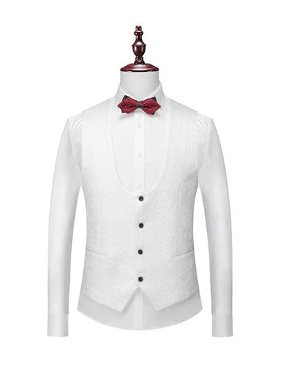White Satin Lapel Jacquard Prom Suit