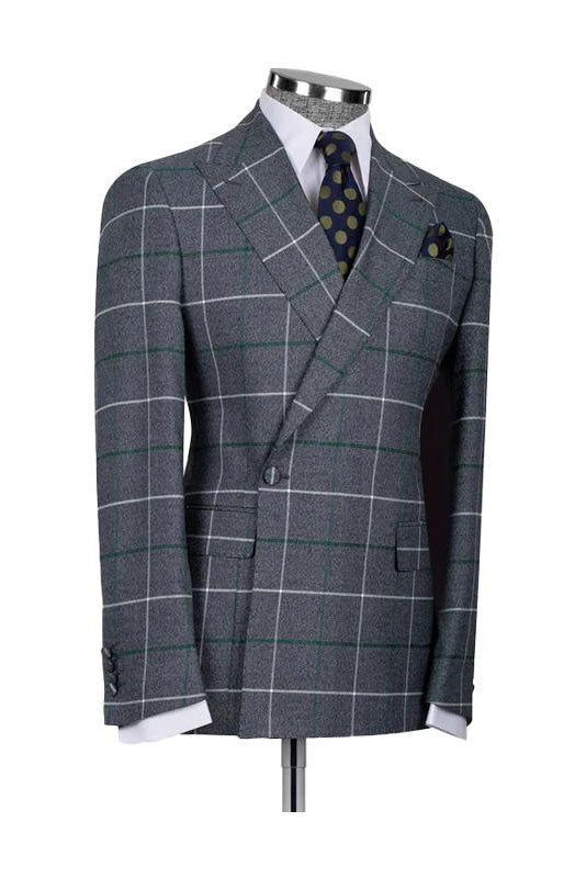 Grey 2 Piece Plaid One Button Suit