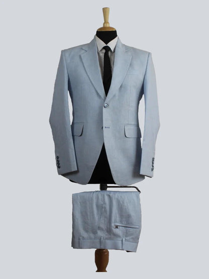 Light Blue Notch Lapel Single Breasted Suit