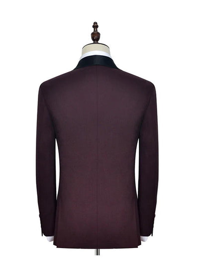 Burgundy with Black Shawl Lapel One Button Wedding Suits