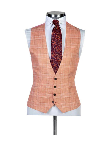 Orange Plaid Peak Lapel Single Breasted 3 Pieces Suits