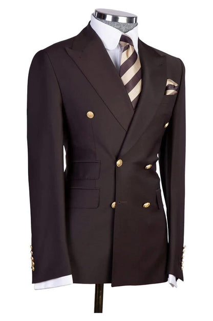 Dark Brown Peak Lapel Double Breasted 2-piece Suit