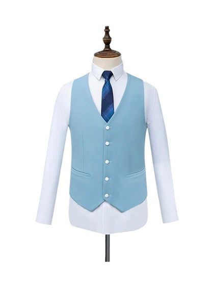 Sky Blue Golden Shawl Lapel Single Breasted Slim Fit Suit for Men