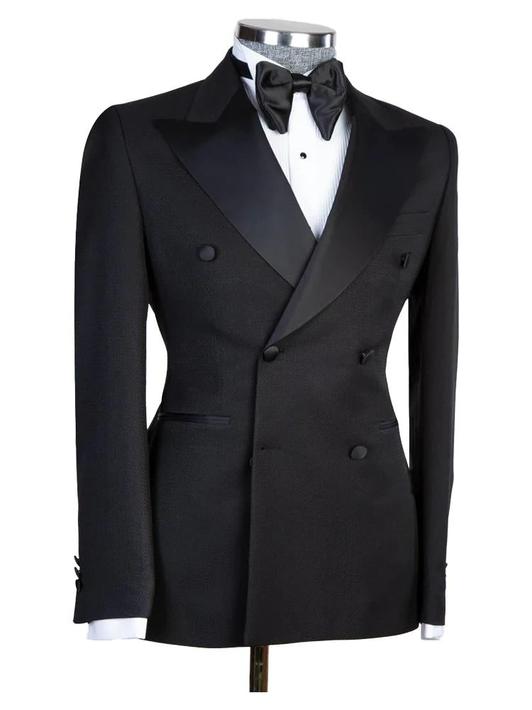 Black Satin Peak Lapel Double Breasted Wedding Suit