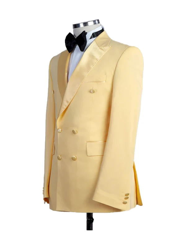 Yellow 2 Piece Bespoke Peaked Lapel Double Breasted Suit