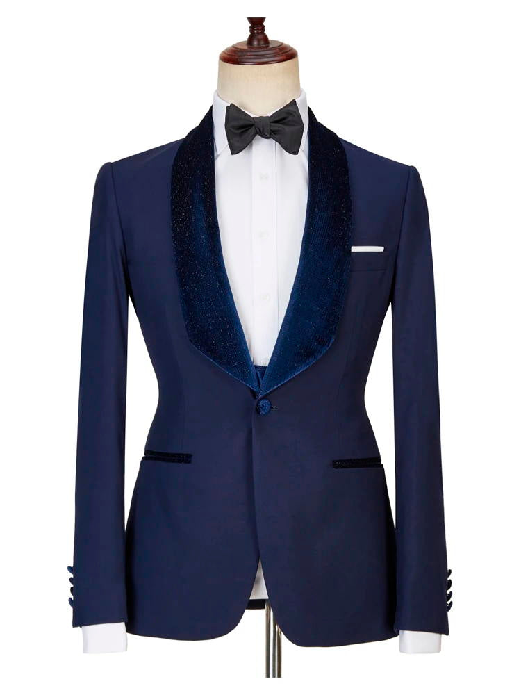 Navy Blue Best Fitted Three Pieces Sparkle Suits