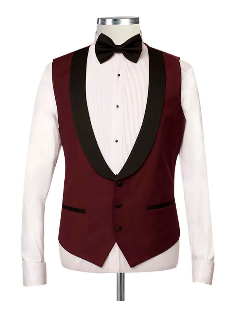 Burgundy Single Breasted Groom Wedding 3 Piece Suit