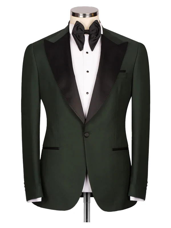 Classic Green with Black Lapel 3 Pieces Slim Fit Prom Men Suits