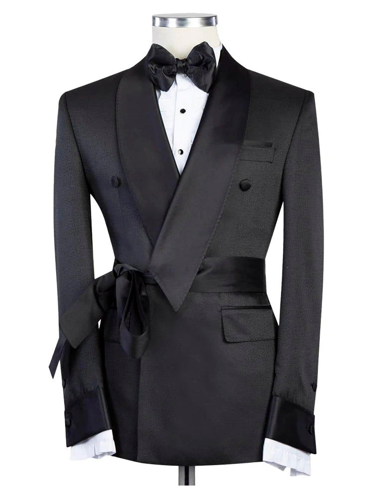 Black Double Breasted Shawl Lapel Wedding Suit