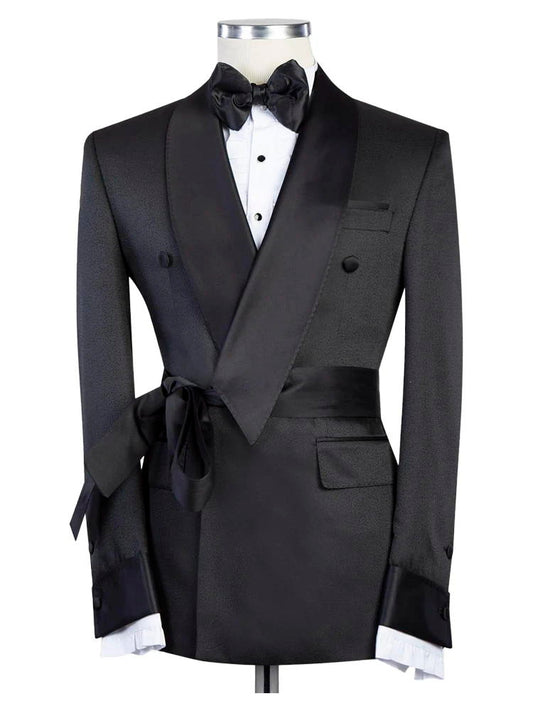 Black Double Breasted Shawl Lapel Wedding Suit