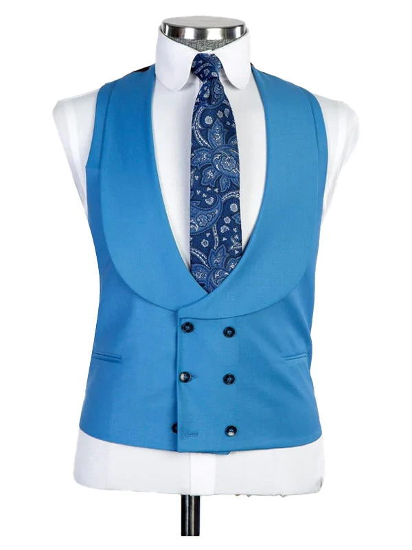 Blue Peaked Lapel 3 Pieces Men Suits